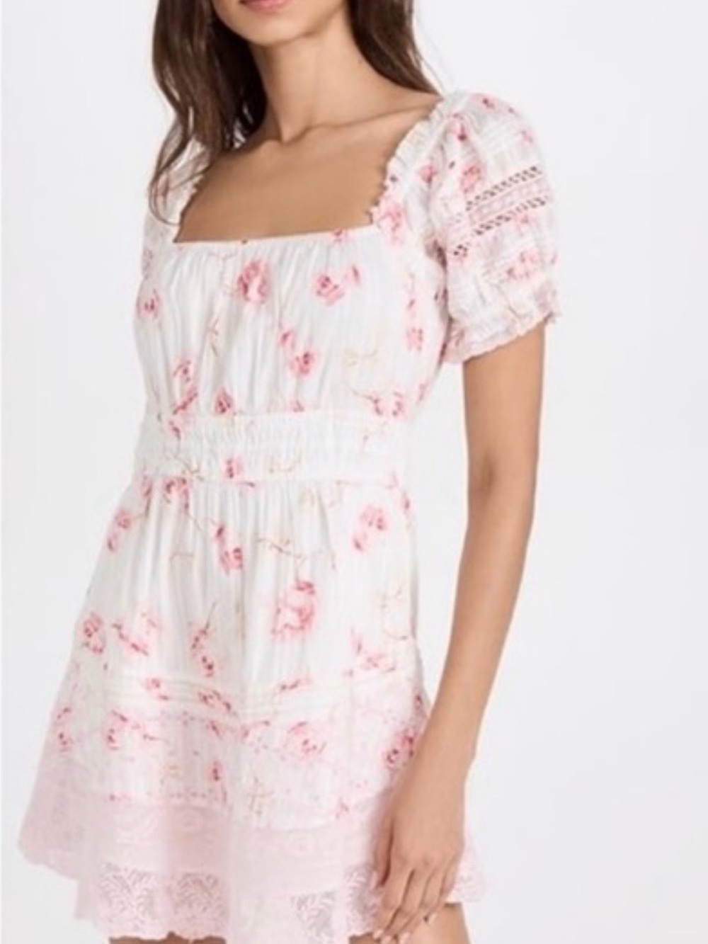 LoveShackFancy White and Light Pink Floral Mini Dress